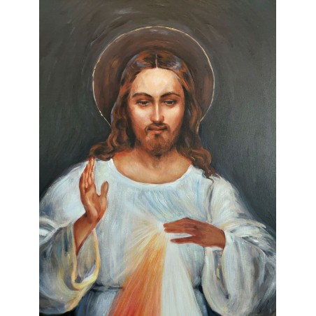  Obraz ręcznie malowany Jezu Ufam Tobie 50x100cm Jezus Wileński Miłosierny