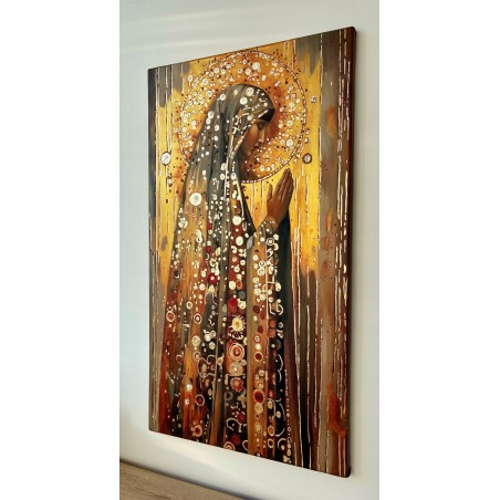  Obraz ręcznie malowany z elementami płatków złota 50x90 cm Modlitwa