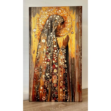 Obraz ręcznie malowany z elementami płatków złota 50x90 cm Modlitwa