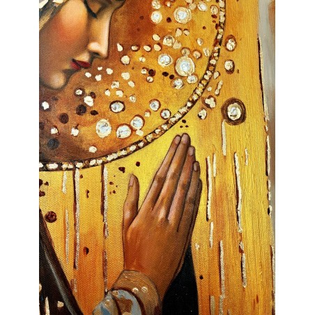  Obraz ręcznie malowany z elementami płatków złota 50x90 cm Modlitwa