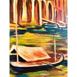  Obraz ręcznie malowany 60x90cm Złoty wschód słońca w Wenecji