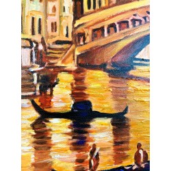  Obraz ręcznie malowany 60x90cm Złoty wschód słońca w Wenecji