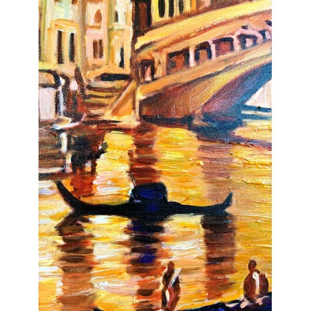  Obraz ręcznie malowany 60x90cm Złoty wschód słońca w Wenecji