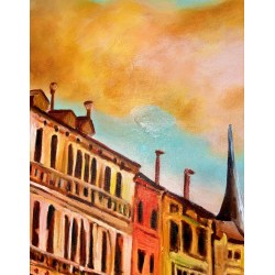  Obraz ręcznie malowany 60x90cm Złoty wschód słońca w Wenecji