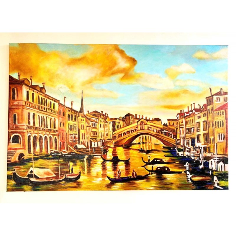  Obraz ręcznie malowany 60x90cm Złoty wschód słońca w Wenecji