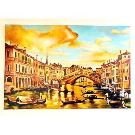  Obraz ręcznie malowany 60x90cm Złoty wschód słońca w Wenecji