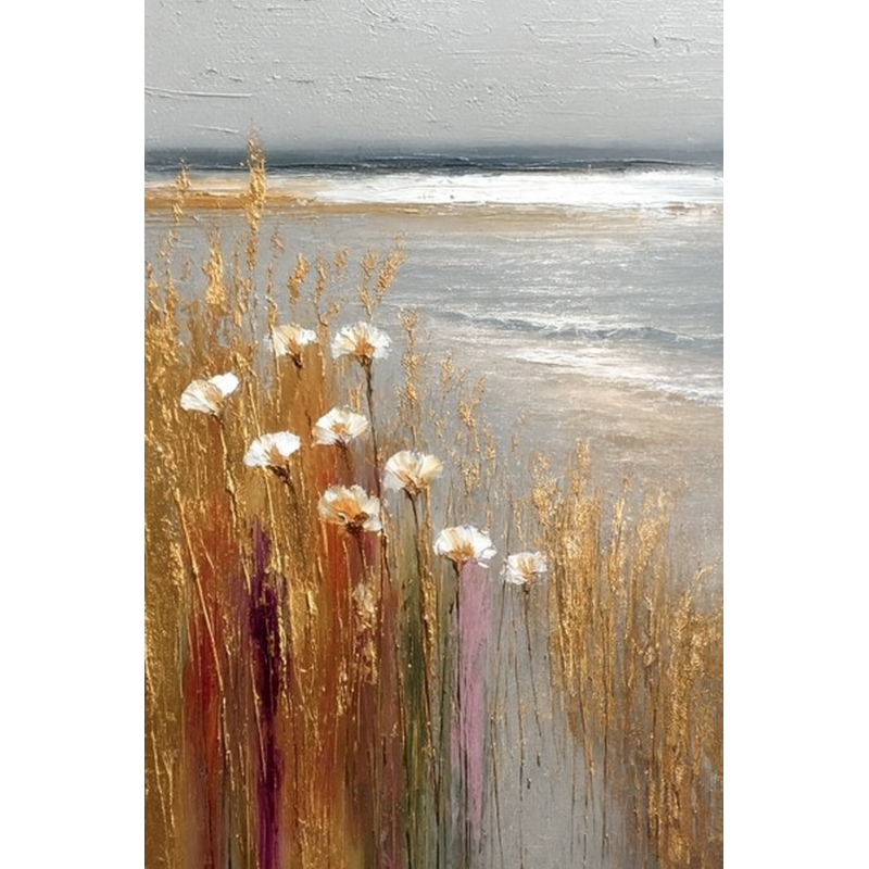  Obraz ręcznie malowany z elementami płatków złota 40x60 cm Polne kwiaty Premium