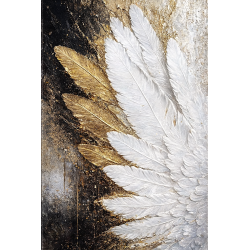  Obraz ręcznie malowany z elementami płatków złota 40x60 cm Pióra