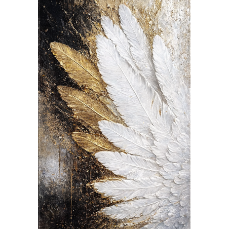  Obraz ręcznie malowany z elementami płatków złota 40x60 cm Pióra