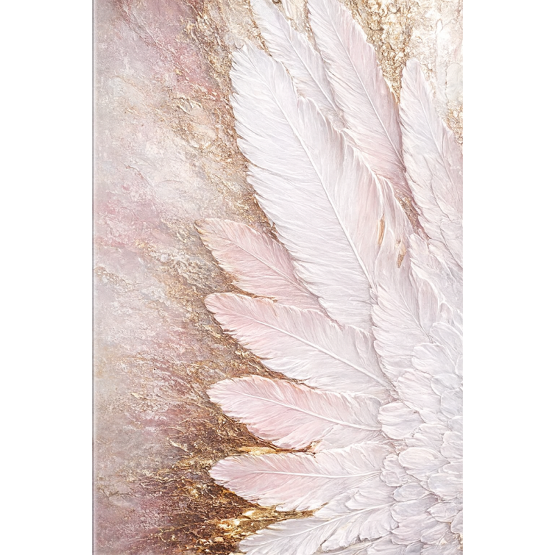  Obraz ręcznie malowany z elementami płatków złota 40x60 cm Pióra