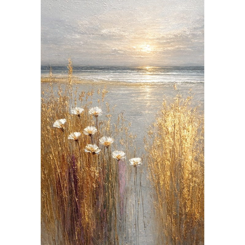  Obraz ręcznie malowany z elementami płatków złota 40x60 cm Polne kwiaty Premium