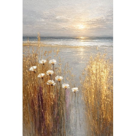  Obraz ręcznie malowany z elementami płatków złota 40x60 cm Polne kwiaty Premium