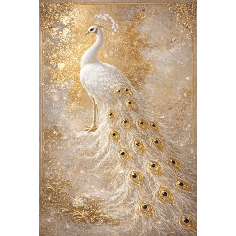  Obraz ręcznie malowany z elementami płatków złota 40x60 cm Paw Premium