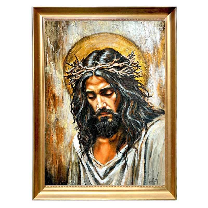  Obraz ręcznie malowany 40x50 cm Jezus Chrystus w koronie cierniowej w ramie D9160zwi