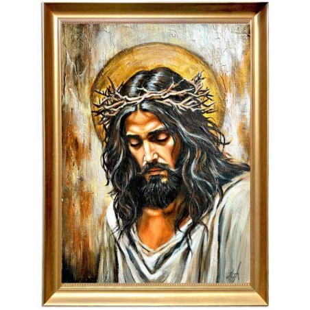  Obraz ręcznie malowany 40x50 cm Jezus Chrystus w koronie cierniowej w ramie D9160zwi