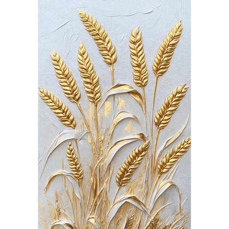  Obraz ręcznie malowany z elementami płatków złota 40x60 cm Kłosy Premium