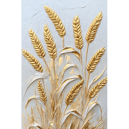  Obraz ręcznie malowany z elementami płatków złota 40x60 cm Kłosy Premium