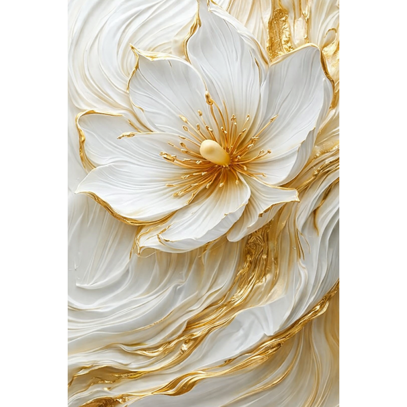 Obraz ręcznie malowany z elementami płatków złota 40x60 cm Kwiat Premium