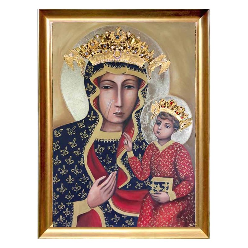  Obraz Matki Boskiej Częstochowskiej 50x70 cm malowany PREMIUM w koronie w ramie D9160zwi