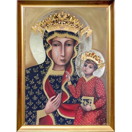  Obraz Matki Boskiej Częstochowskiej 50x70 cm malowany PREMIUM w koronie w ramie D9160zwi