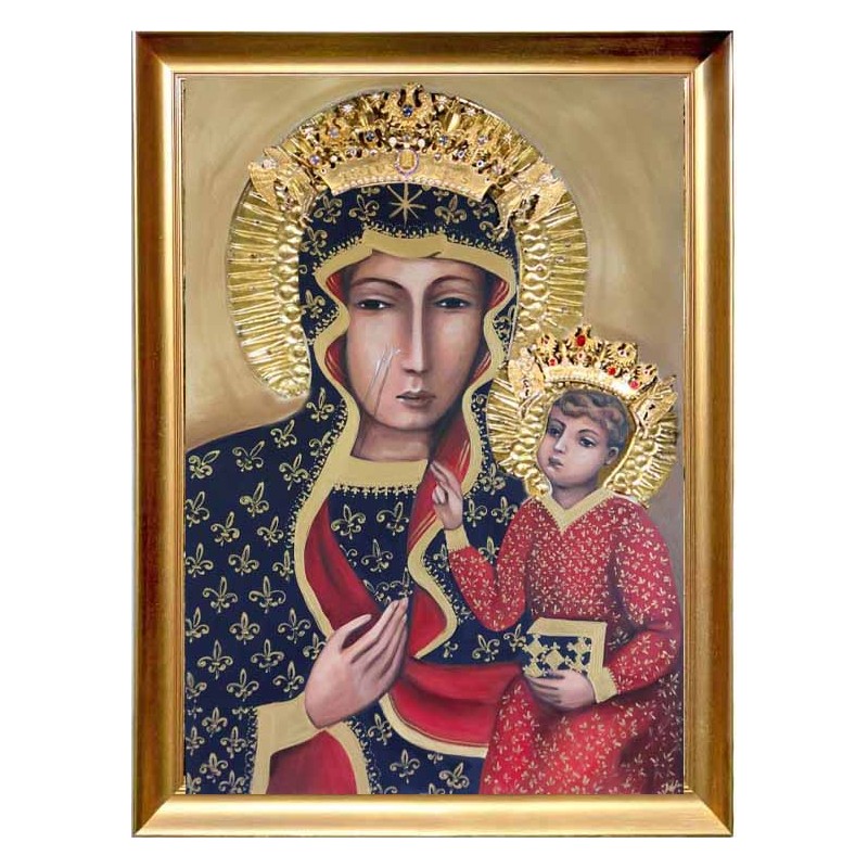  Obraz Matki Boskiej Częstochowskiej 50x70 cm malowany PREMIUM w koronie w ramie D9160zwi