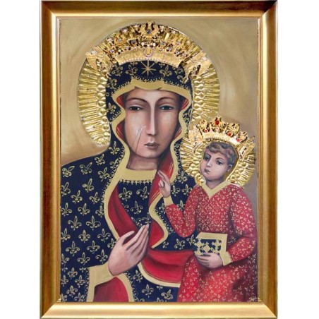  Obraz Matki Boskiej Częstochowskiej 50x70 cm malowany PREMIUM w koronie w ramie D9160zwi