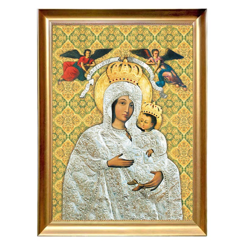  Obraz ręcznie malowany z elementami płatków złota Matka Boska Gietrzwałdzka w ramie D9160zwi