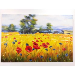  Obraz ręcznie malowany Czerwone maki na letniej łące 50x70cm