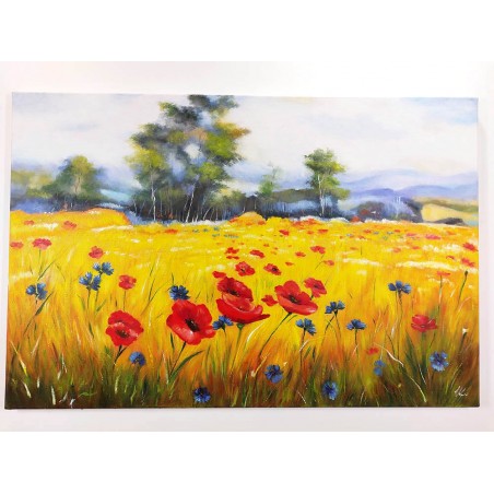  Obraz ręcznie malowany Czerwone maki na letniej łące 50x70cm