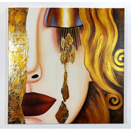  Obraz olejny ręcznie malowany z elementami płatków złota 60x60cm Gustav Klimt Złote Łzy Frei