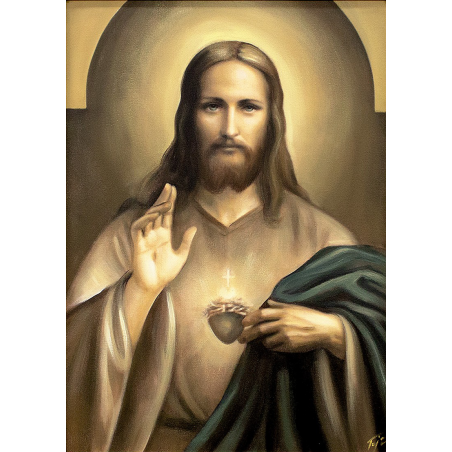  Obraz olejny ręcznie malowany 50x70cm Jezus Chrystus Miłosiernego serca