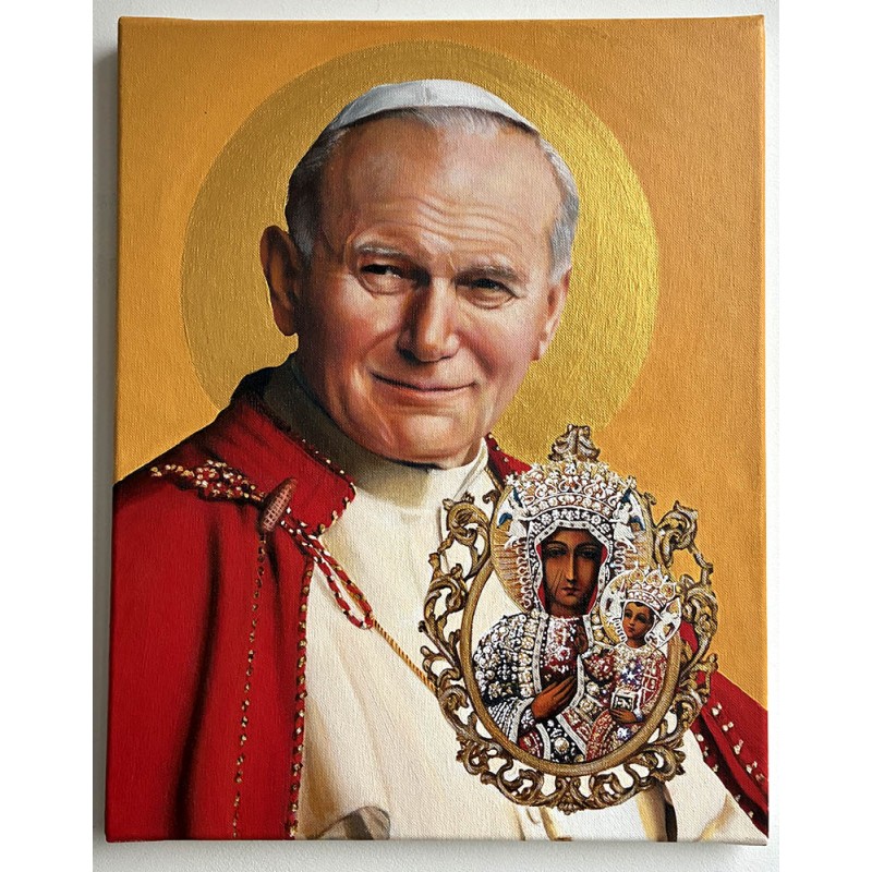  Obraz ręcznie malowany Papież Jan Paweł II i Matka Boska 50x70cm