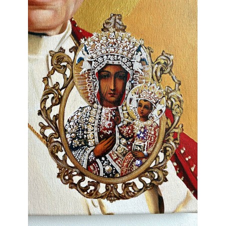  Obraz ręcznie malowany Papież Jan Paweł II i Matka Boska 50x70cm