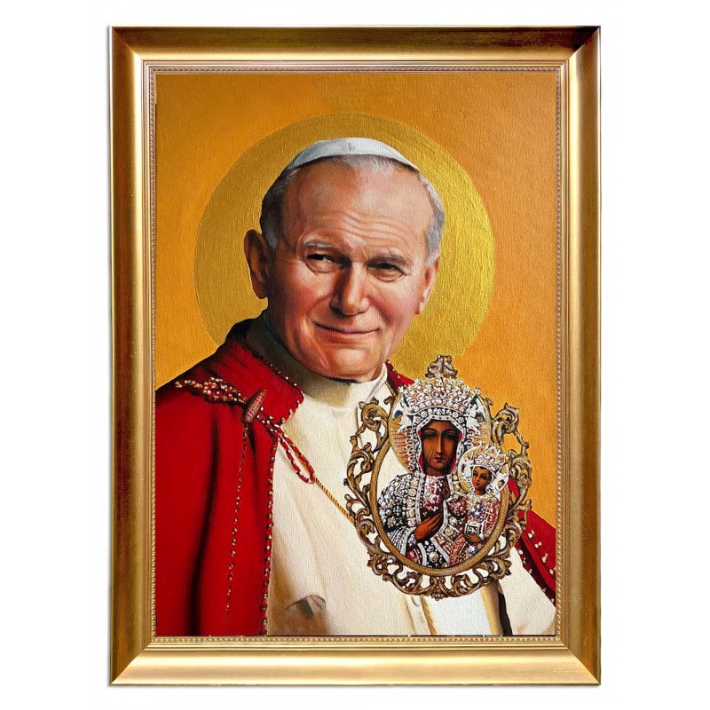 Obraz ręcznie malowany Papież Jan Paweł II i Matka Boska 40x50cm w ramie D9160zwi