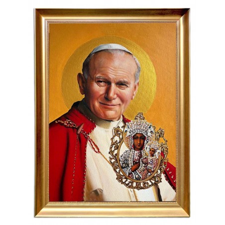  Obraz ręcznie malowany Papież Jan Paweł II i Matka Boska 40x50cm w ramie D9160zwi