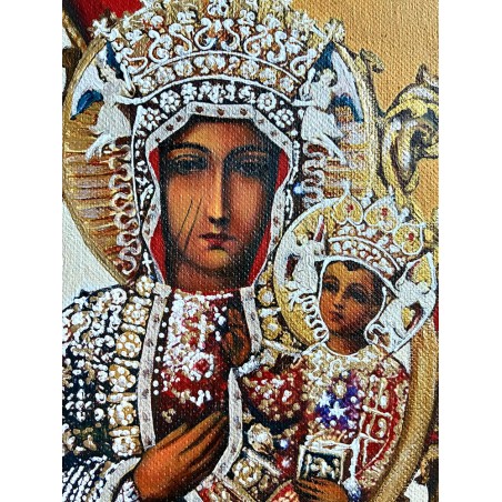  Obraz ręcznie malowany Papież Jan Paweł II i Matka Boska 40x50cm