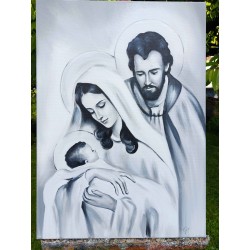  Obraz Świętej Rodziny na ślub 50x70 cm malowany olejny czarno-biały