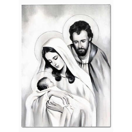 Obraz Świętej Rodziny na ślub 50x70 cm malowany olejny czarno-biały