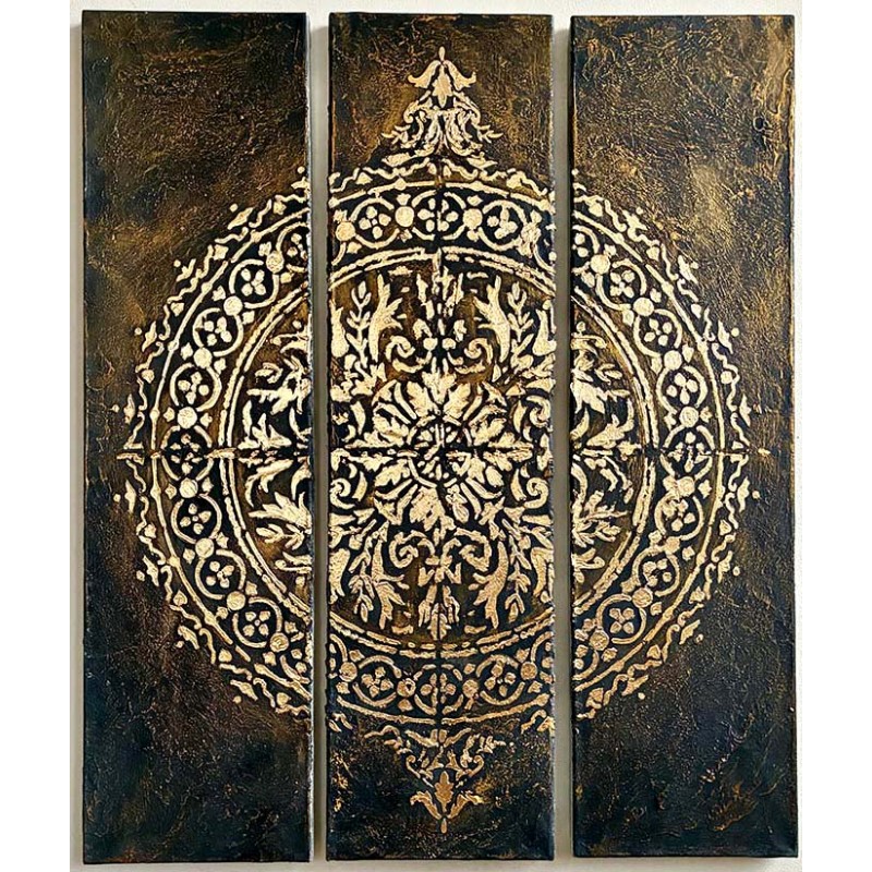  Obraz ręcznie malowany 20x75 cm x 3 TRYPTYK Złota Mandala Premium