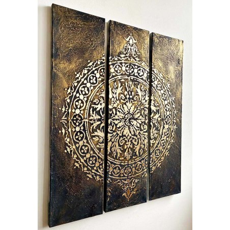  Obraz ręcznie malowany 20x75 cm x 3 TRYPTYK Złota Mandala Premium