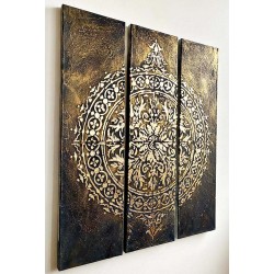  Obraz ręcznie malowany 30x110 cm x 3 TRYPTYK Złota Mandala Premium