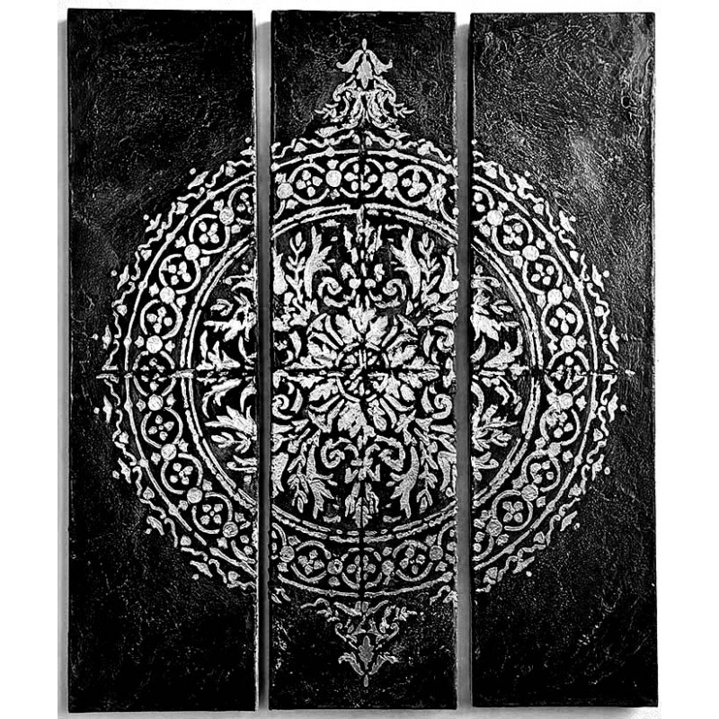  Obraz ręcznie malowany 30x110 cm x 3 TRYPTYK Srebrna Mandala Premium