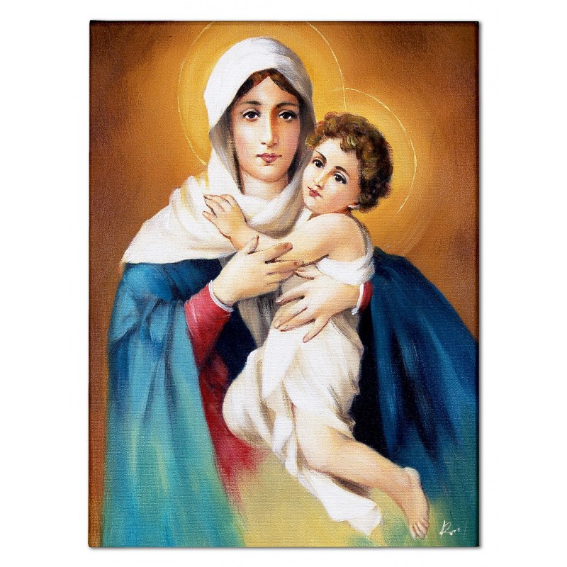  Obraz malowany Maryja z Dzieciątkiem 50x70cm