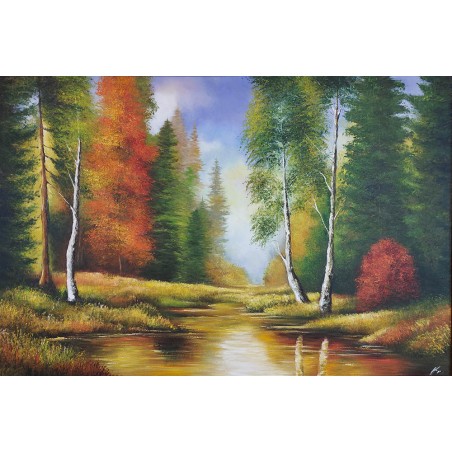  Obraz ręcznie malowany Brzozy nad rzeką 50x70cm