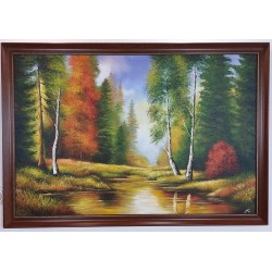  Obraz ręcznie malowany Brzozy nad rzeką 50x70cm w ramie D9160gor