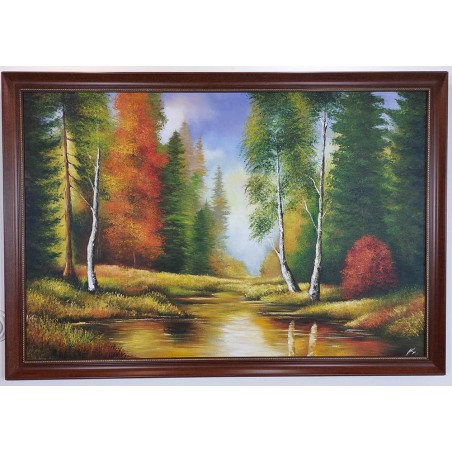 Obraz ręcznie malowany Brzozy nad rzeką 50x70cm w ramie D9160gor