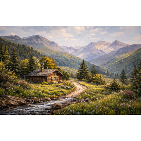  Obraz ręcznie malowany 60x90cm Krajobraz lasu