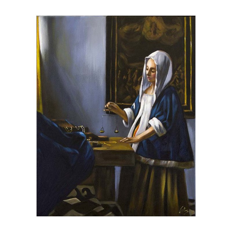  Obraz ręcznie malowany Jan Vermeer Ważąca perły 40x50cm