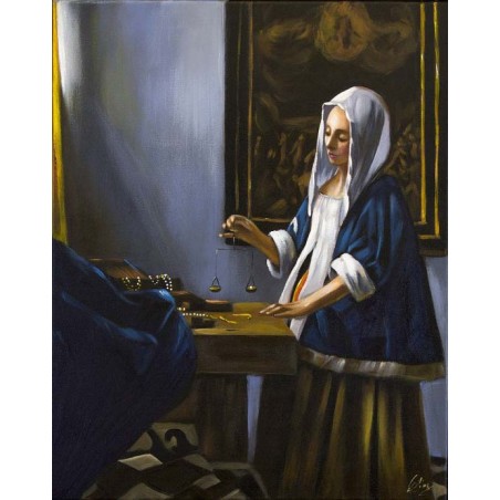  Obraz ręcznie malowany Jan Vermeer Ważąca perły 40x50cm