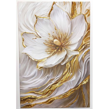  Obraz ręcznie malowany z elementami płatków złota 40x60 cm Kwiat Premium
